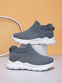 Baby Slip On Sneakers, Sporty Fabric Chunky Sneakers - Navy Blue - View 7