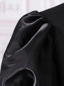 SHEIN Tween Girl Bow Front Gigot Sleeve Dress - Black - View 3