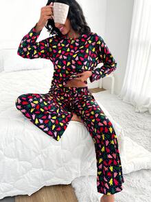 RueChic Christmas Print PJ Set - Multicolor - View 6
