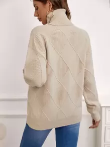 SHEIN 孕妇高领落肩毛衣，适合冬季 - 卡其色 - 查看 2