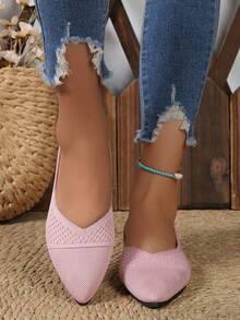 Zapatillas de ballet planas de punto con punta puntiaguda - Rosa - Ver 4