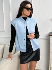 SHEIN Essnce 素色前紐扣夾克背心 - 淺藍色 - 查看 4