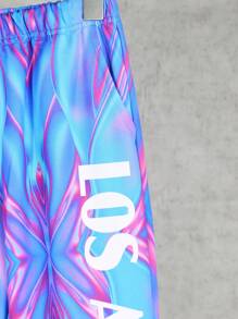 Tween Boy Letter Graphic Elastic Waist Sweatpants - Blue - View 4