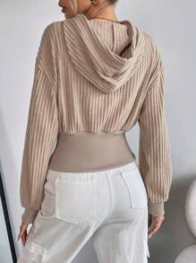 SHEIN Essnce Capucha de hombros caídos con cordón - Caqui - Ver 2