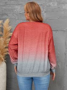 SHEIN LUNE 大碼愛心圖案漸層落肩袖運動衫 - 彩色 - 查看 3