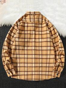 Manfinity Homme Men Plaid Print Flap Pocket Shacket