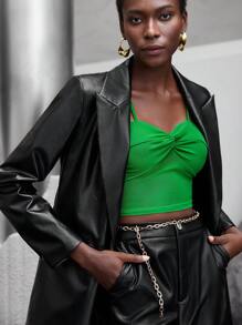 Maija Cổ áo không bâu Chi tiết về Flap chất liệu da PU Áo vest - màu đen - Xem 8