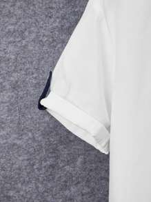 SHEIN Conjunto De 2 Piezas De Uniforme De Escuela Para Niño Adolescente, Con Cuello Simulado, Camiseta De Manga Corta Y Pantalón - Azul y blanco - Ver 3