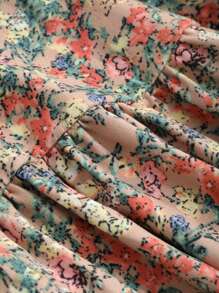 FRIFUL 碎花印花方领灯笼袖罩衫连衣裙，荷叶边，秋季长袖连衣裙度假装扮女装 - 彩色 - 查看 6