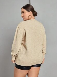 SHEIN Essnce Plus Figure Pattern Drop Shoulder Sweater Fall/Winter - Apricot - View 2