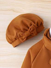 SHEIN Tween Girl 1pc Raglan Sleeve Overcoat & 1pc Hat & 1pc Scarf - Khaki - View 6