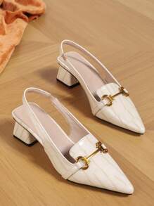 女式高跟穆勒鞋，粗跟露背包头凉鞋，时尚休闲尖头蝴蝶结鞋 - 杏色 - 查看 5