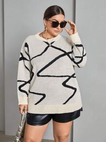 SHEIN Essnce 大碼圖形圖案落肩袖套頭毛衣 - 彩色 - 查看 6