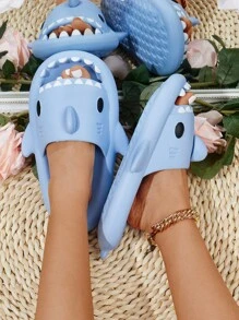 Funny Shark Shaped Slippers Women's Open Toe Slide Sandals - Blue - View 3