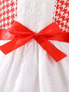 SHEIN 女小童千鳥格印花彼得潘領喇叭袖繫腰帶洋裝 - 彩色 - 查看 4