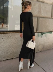 SHEIN Privé Solid Split Thigh Mermaid Hem Dress