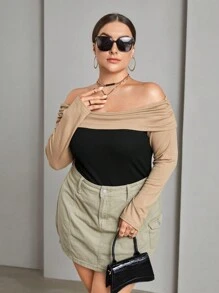 SHEIN Essnce Talla grande Camiseta de hombros descubiertos doblado delantero - Multicolor - Ver 5