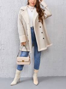 SHEIN Essnce Große Größen Doppelreihiger Teddyfutter Mantel, für den Winter - Beige - Übersicht 4