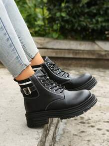 New Arrival Women's Fashionable Motorcycle Short Boots With Thick Soles In British Style For Autumn And Winter - Black - View 4