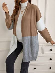 SHEIN Áo khoác cardigan dáng dài hai túi màu cho bà bầu, dành cho mùa đông - Nhiều màu - Xem 3