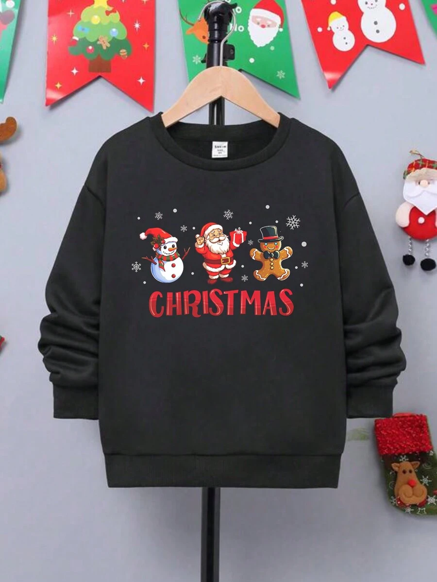 Áo nỉ lót nhiệt in hình Giáng sinh Tween Boy 1 cái - màu đen - Xem 1