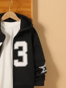 SHEIN 男大童寬鬆落肩袖設計連帽有圖案的運動衫 - 黑色 - 查看 6