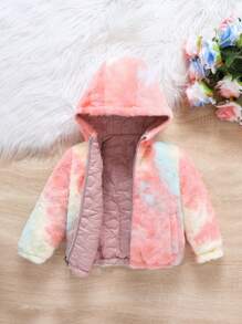 SHEIN Young Girl Baby Zip Up Hooded Thermal Lined Quilted Coat - Pink - View 5