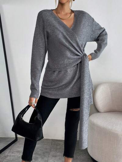 Drop Shoulder Draped Side Cardigan