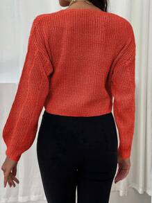 Chiquease Lantern Sleeve Drawstring Ruched Front Sweater - Burnt Orange - View 2