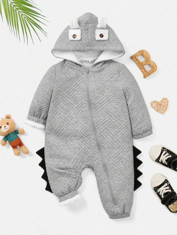 Baby Boy 1pc 3D Ear Design Zip Up Hooded Jumpsuit
