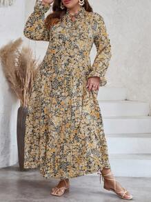 SHEIN VCAY Hơn In hoa Ditsy Xù Hoa Sen Mùa hè Đầm - Nhiều màu - Xem 3