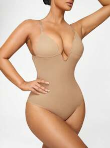 SHAPORA Chất rắn Bodysuit định hình - Màu be - Xem 6
