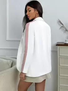 SHEIN Essnce Contrast Side Seam Single Button Blazer - White - View 3