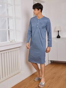 Nam Bản in Gingham Nút Nửa Áo choàng ngủ - Nhiều màu - Xem 3