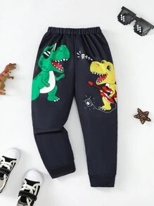 Pantalones deportivos con estampado de dinosaurios para niño joven - Azul Marino - Ver 1