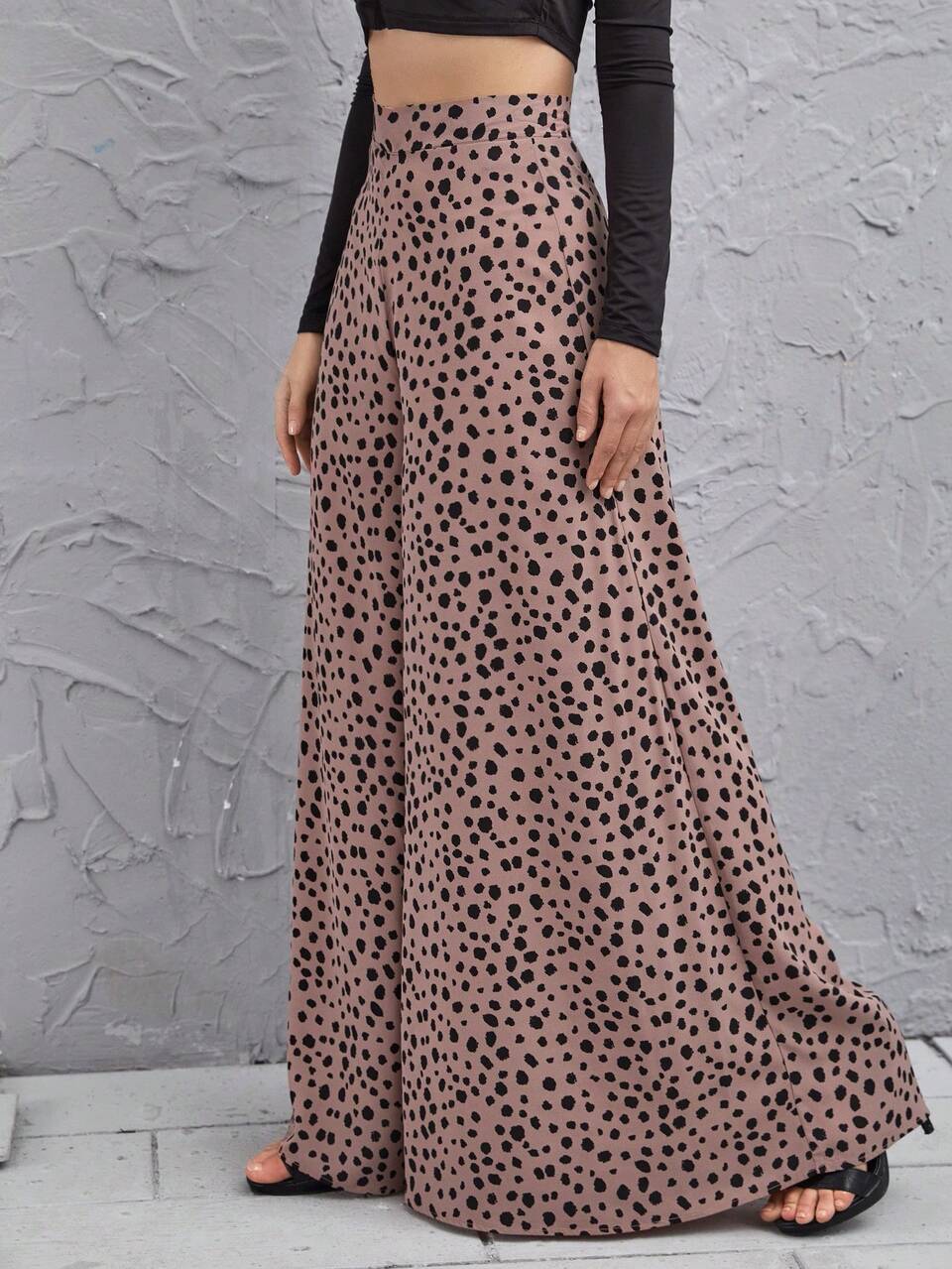 Speckled Print High-Rise Wide Leg Pants Fall Cloth For Women