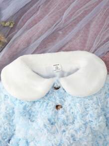 Baby Girl Contrast Collar Button Front Fuzzy Coat - Blue - View 5