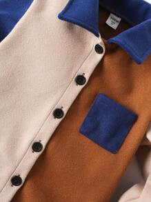 Jeune Garçon Manteau À Blocs De Couleurs Patch À Poche À Bouton