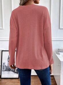 SHEIN LUNE Áo thun dệt kim sườn trễ vai nửa nút - Hồng - Xem 2