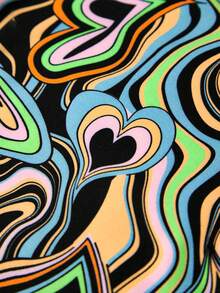 SHEIN 少女大理石印花抽繩側褶結結側洋裝 - 綠色 - 查看 4