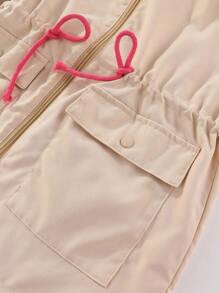 SHEIN Abrigo con capucha y dos bolsillos con cordón en la cintura y manga raglán para chica joven