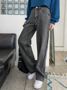 DAZY Snow Washed Straight Leg Jeans - Dark Grey - View 3