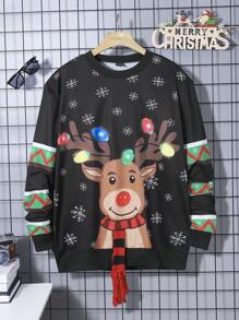 Men Christmas Print Sweatshirt - Multicolor - View 1