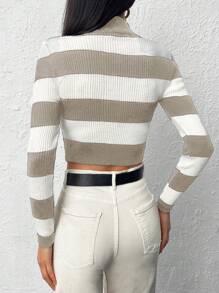 Two Tone Mock Neck Crop Sweater