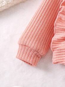 Top Y Leggings Para Niña Joven Con Detalles Sólidos De Volantes - Rosa vieja - Ver 6