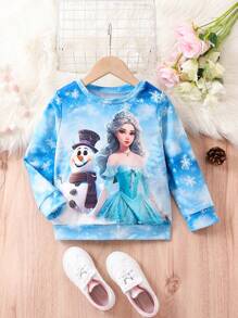 SHEIN 年輕女孩雪花和人物圖案運動衫 - 彩色 - 查看 1