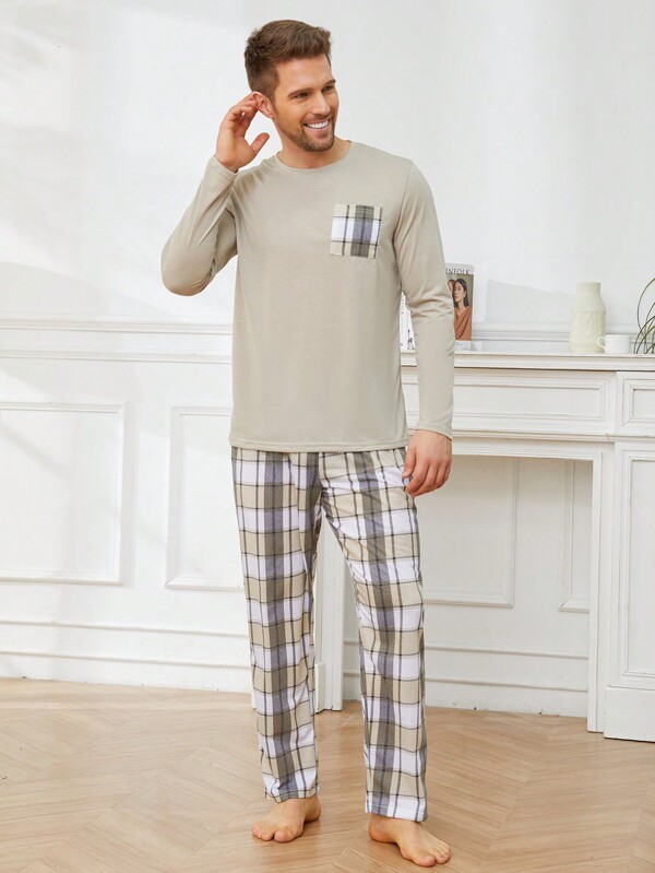 Men Plaid Print PJ Set / Pajama Set