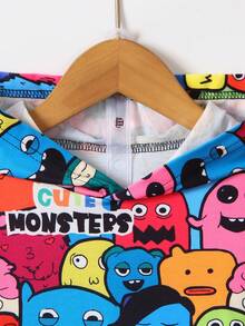 Young Boy Cartoon Graphic Hoodie & Sweatpants - Black - View 5