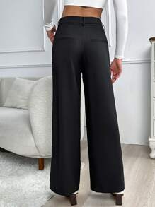 SHEIN Essnce Solid Wide Leg Suit Pants - Black - View 2