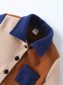 Jeune Garçon Manteau À Blocs De Couleurs Patch À Poche À Bouton